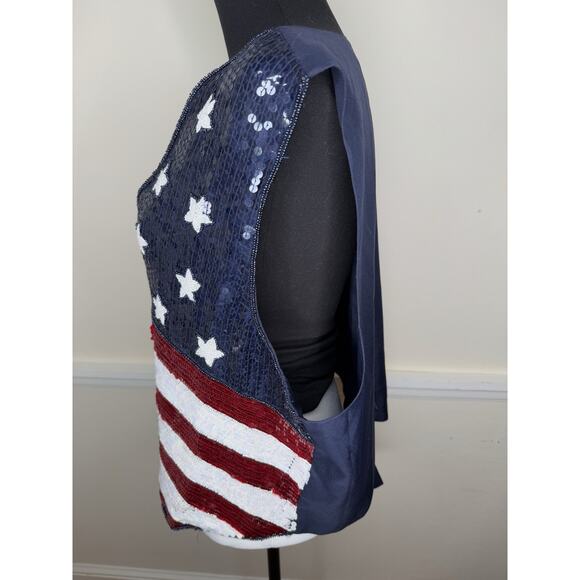 The Quaker Factory‎ Sequins Vest Red White Blue flag 4th of July & flags USA, 1X - Picture 3 of 10